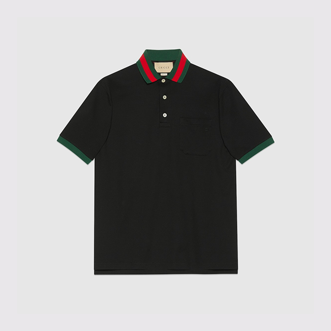 gucci web collar embroidered chest short‑sleeve polo shirt